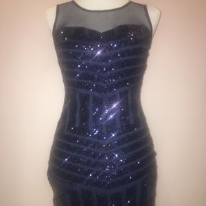 Navy Blue Sequin Fitted Dress